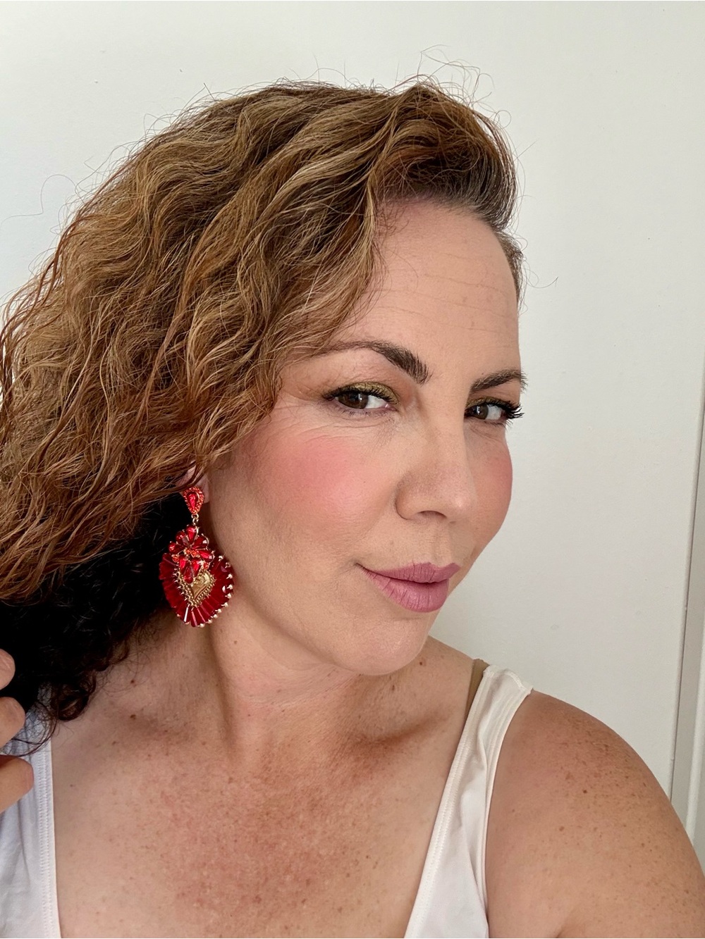 Red Heart Cluster Drop Earrings -